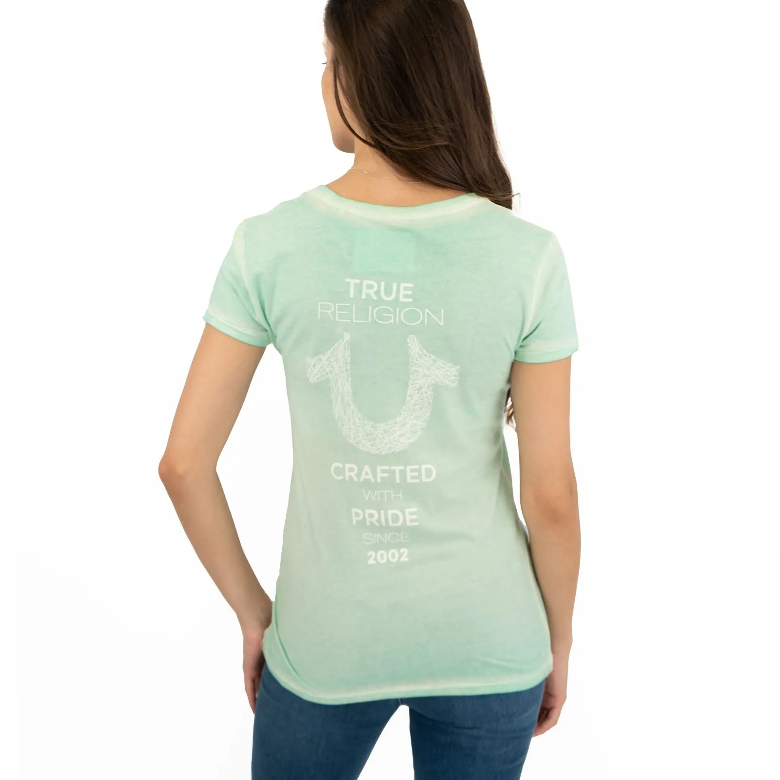 True Religion Womens Green Top T-Shirt Short Sleeve