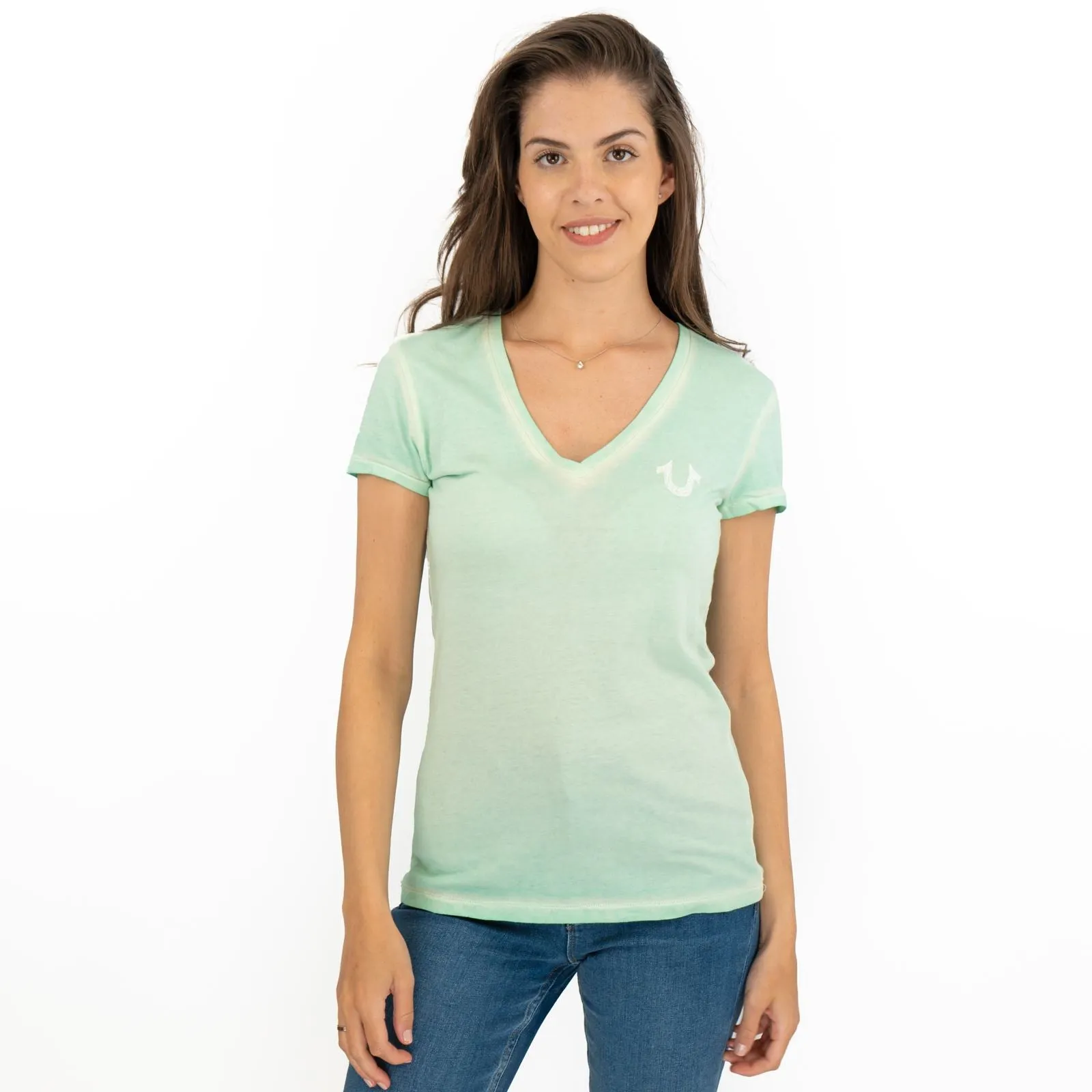 True Religion Womens Green Top T-Shirt Short Sleeve