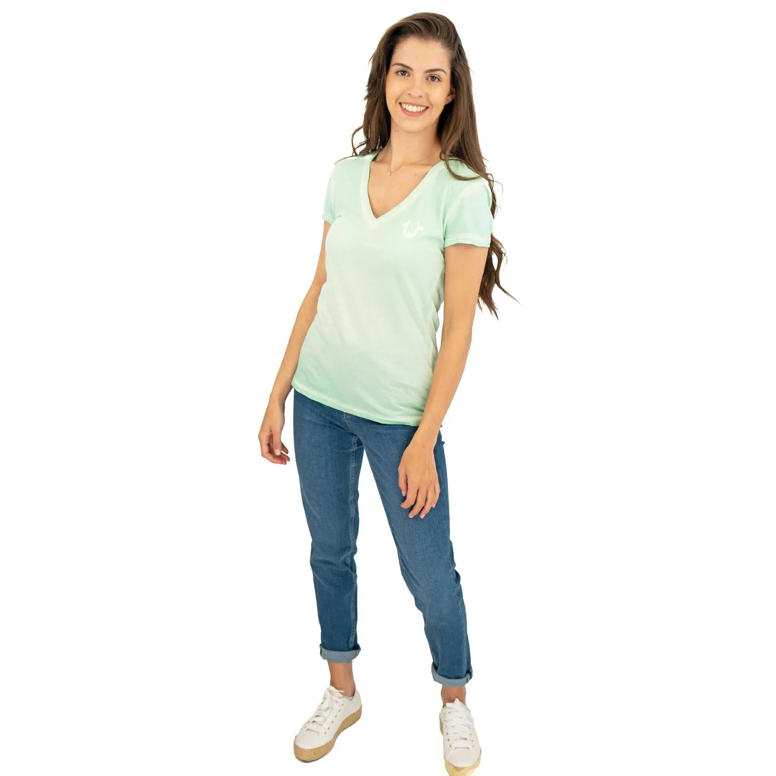 True Religion Womens Green Top T-Shirt Short Sleeve