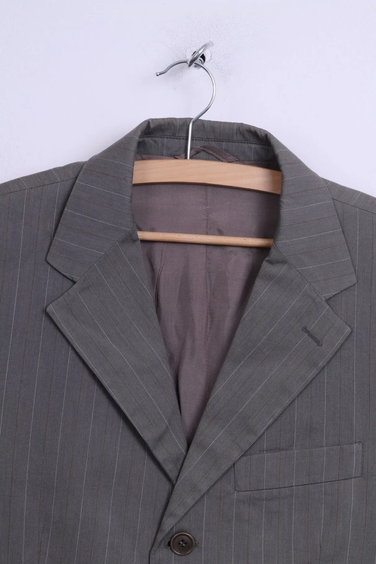 United Colors Of Benetton Mens 48 S Blazer Light Grey Striped Cotton Single Breasted Jacket